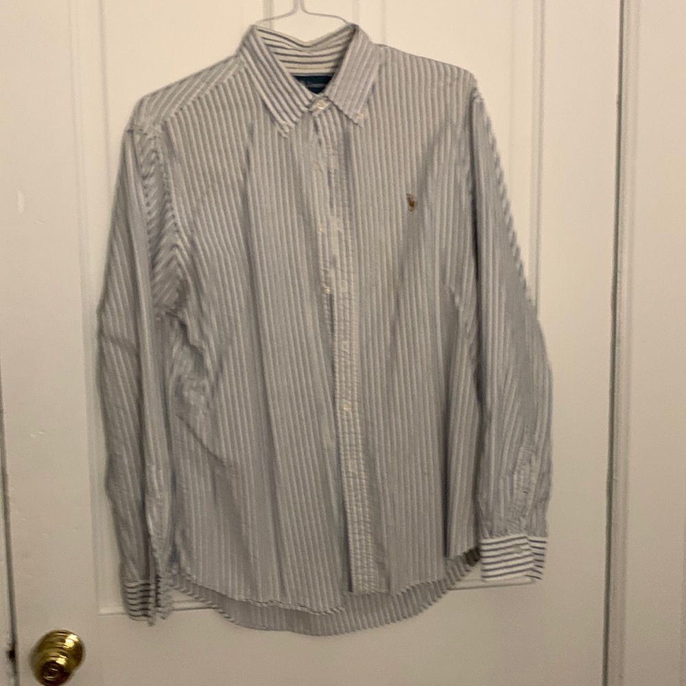 Polo by Ralph Laurent White with Blue Stripe Button Up
